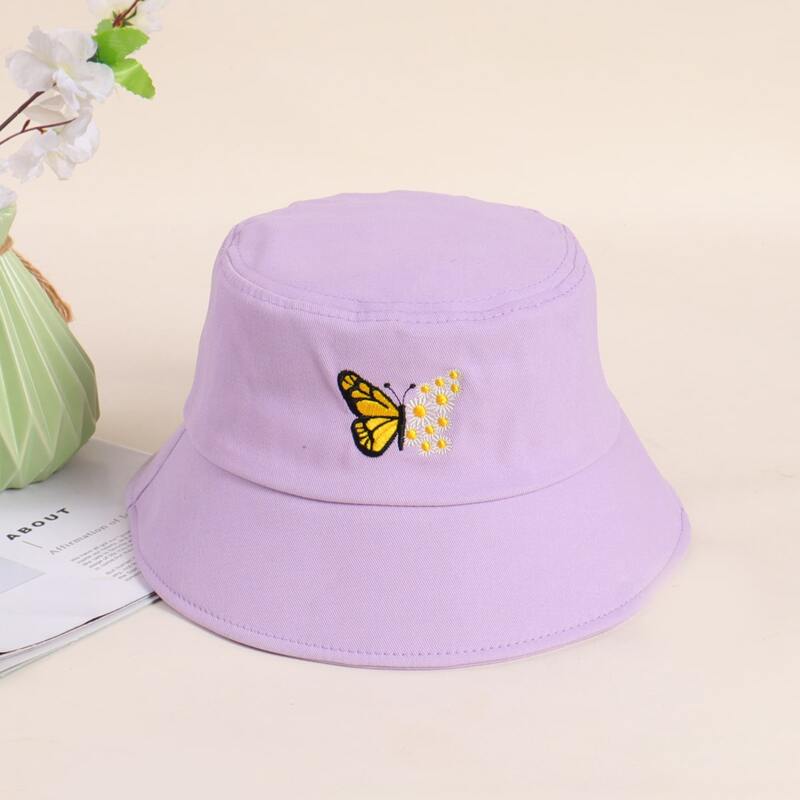 

Butterfly Embroidery Bucket Hat, Purple
