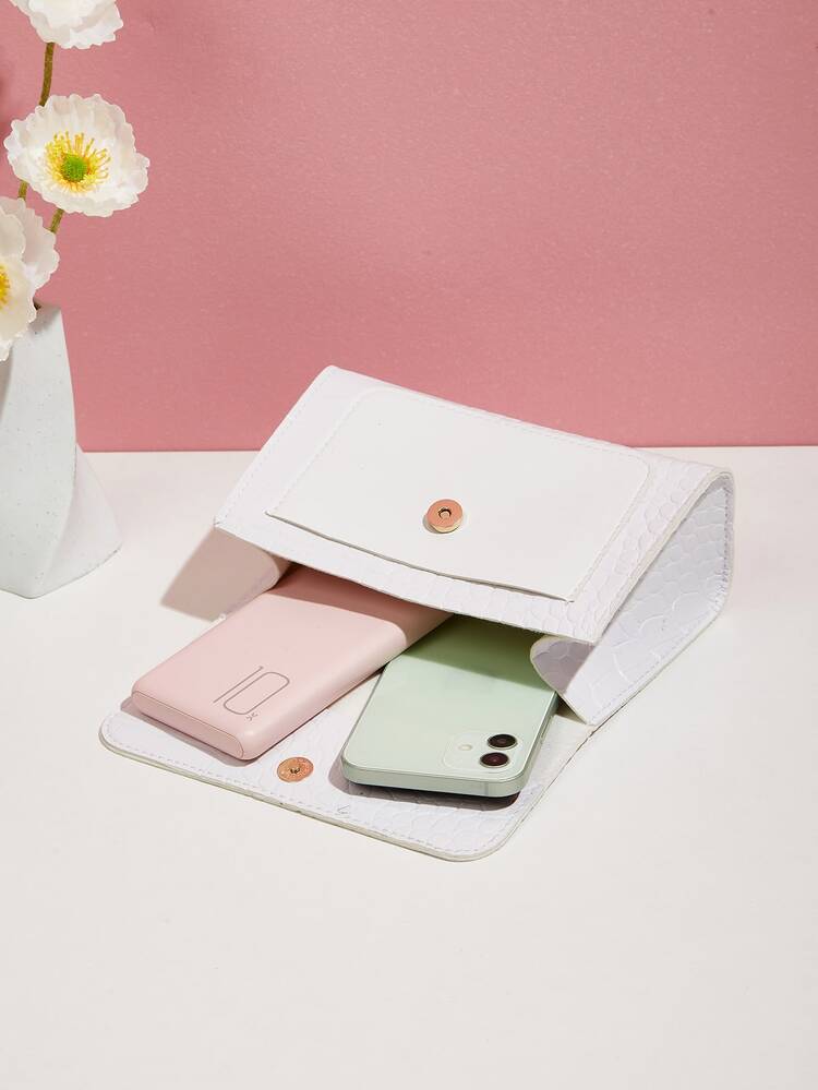 Mini Bandolera Con Solapa Decorada Con Relieve De Cocodrilo De Metal - Blanco - Añade 4