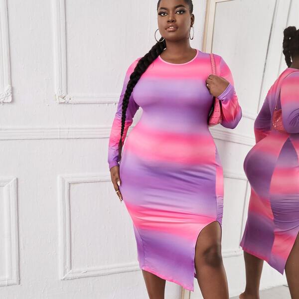 

Plus Ombre Split Hem Bodycon Dress, Multicolor