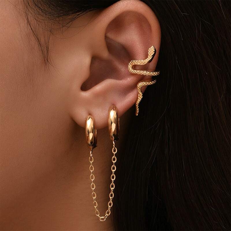 

2pcs Snake Decor Earrings, Gold