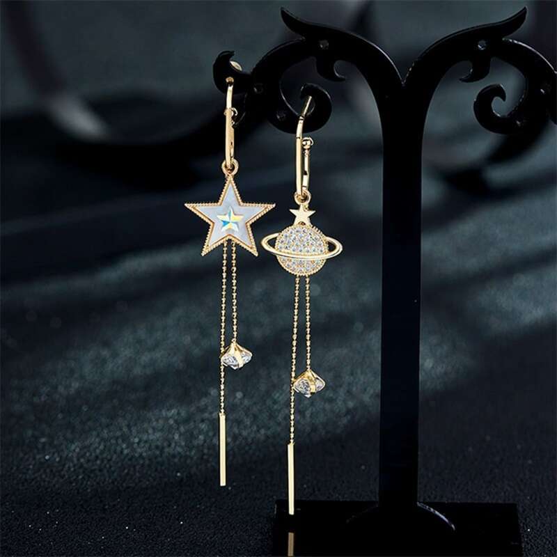 Star & Planet Drop Earrings, Gold
