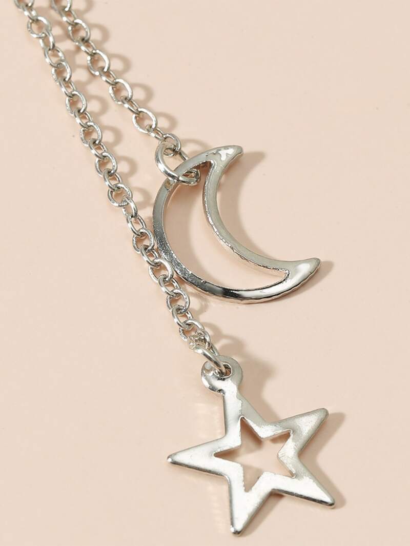 

1pc Star & Moon Charm Earring, Silver