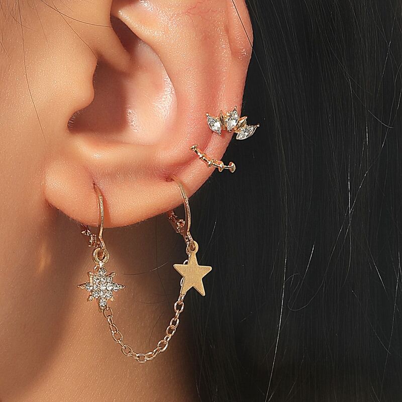 

3pcs Rhinestone Decor Earrings, Gold