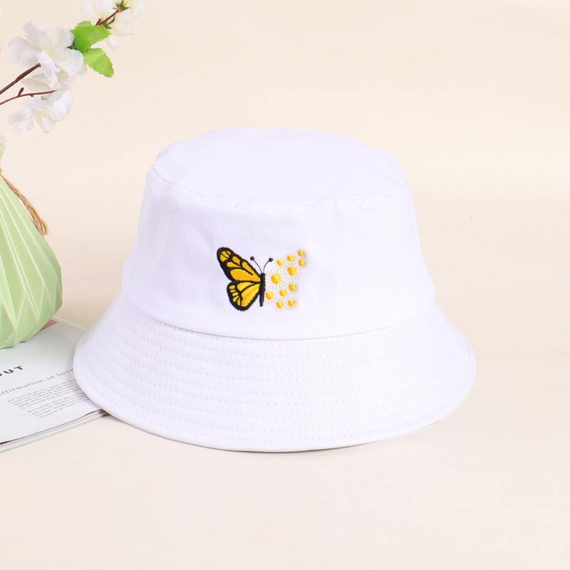 

Butterfly Embroidery Bucket Hat, White