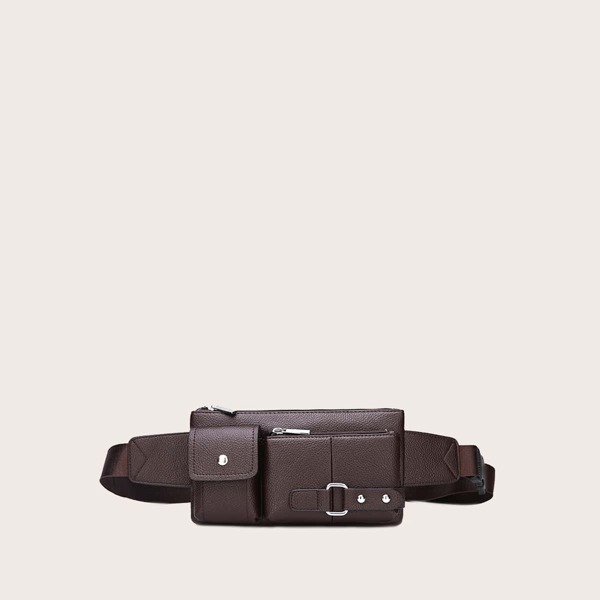 

Men Buckle & Studded Design Sling Bag, Brown