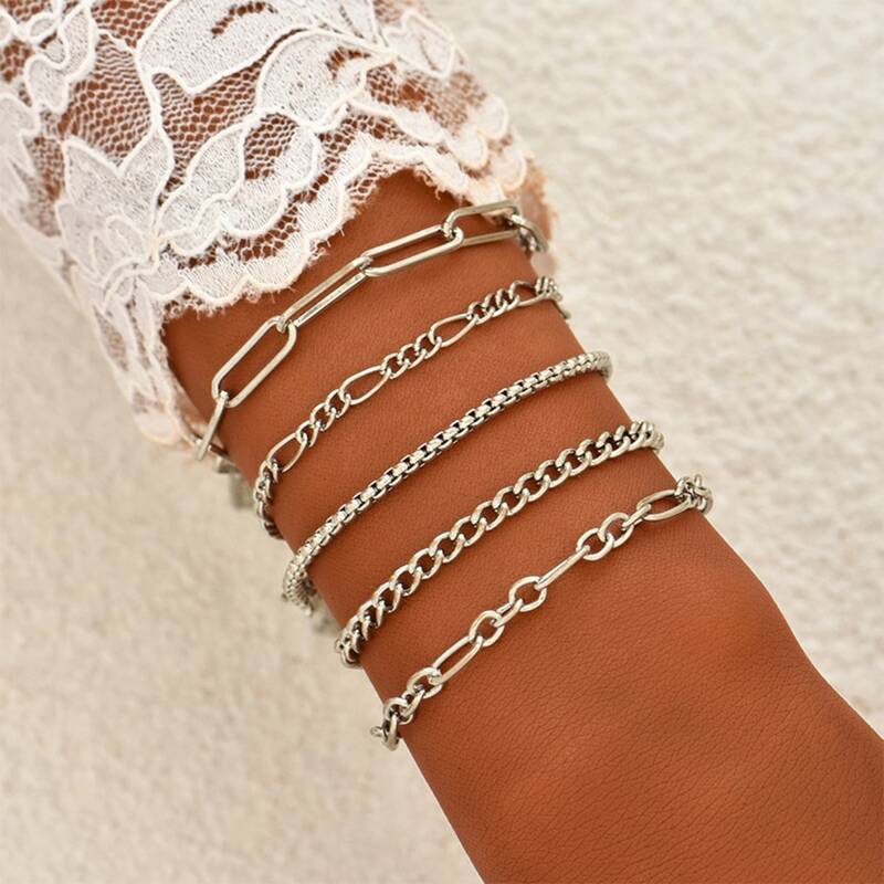 

5pcs Minimalist Chain Anklet, Silver