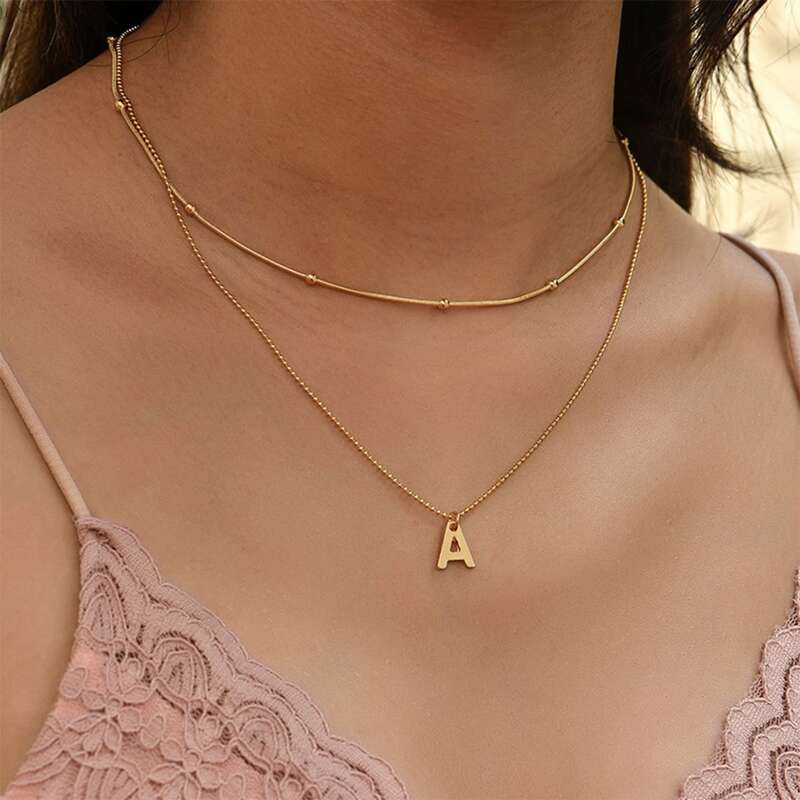 

Letter Decor Layered Necklace, Gold