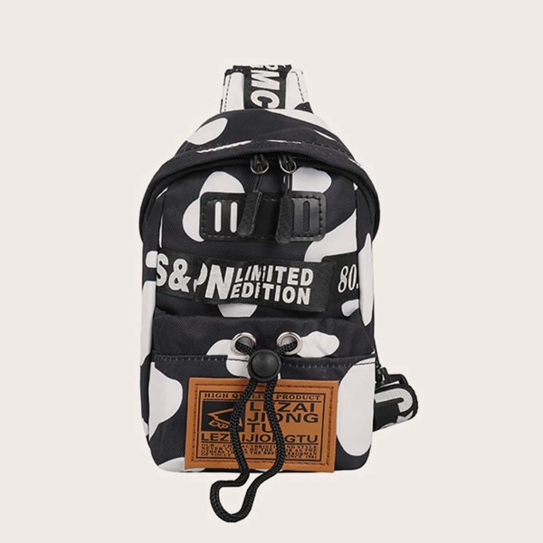 

Men Colorblock Letter Patch Sling Bag, Black and white