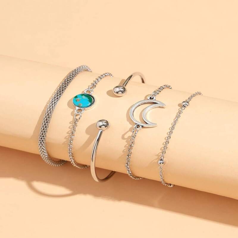 

5pcs Moon Decor Bracelet, Silver