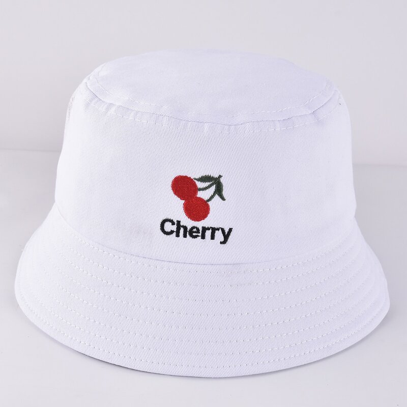 

Cherry Embroidery Bucket Hat, White