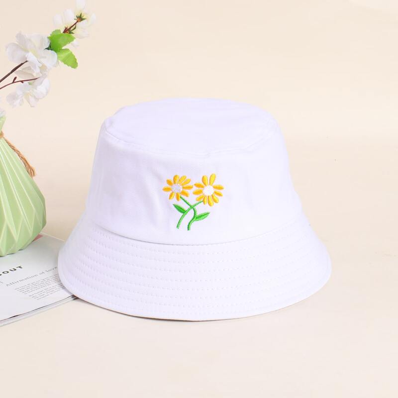 

Floral Embroidery Bucket Hat, White