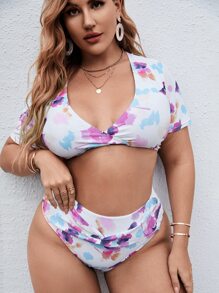 Plus Size Tie Dye High Waisted Bikini Summer Beach - Multicolor - View 1