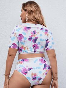 Plus Size Tie Dye High Waisted Bikini Summer Beach - Multicolor - View 2