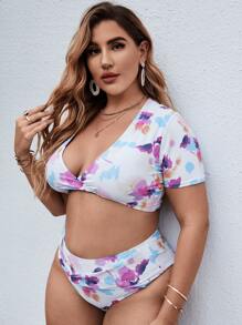 Plus Size Tie Dye High Waisted Bikini Summer Beach - Multicolor - View 3