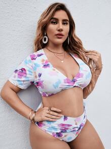 Plus Size Tie Dye High Waisted Bikini Summer Beach - Multicolor - View 4