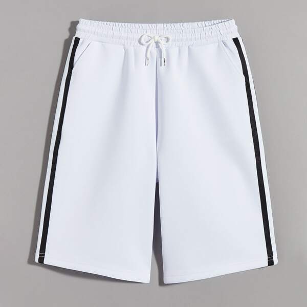 

Men Contrast Panel Drawstring Shorts, White