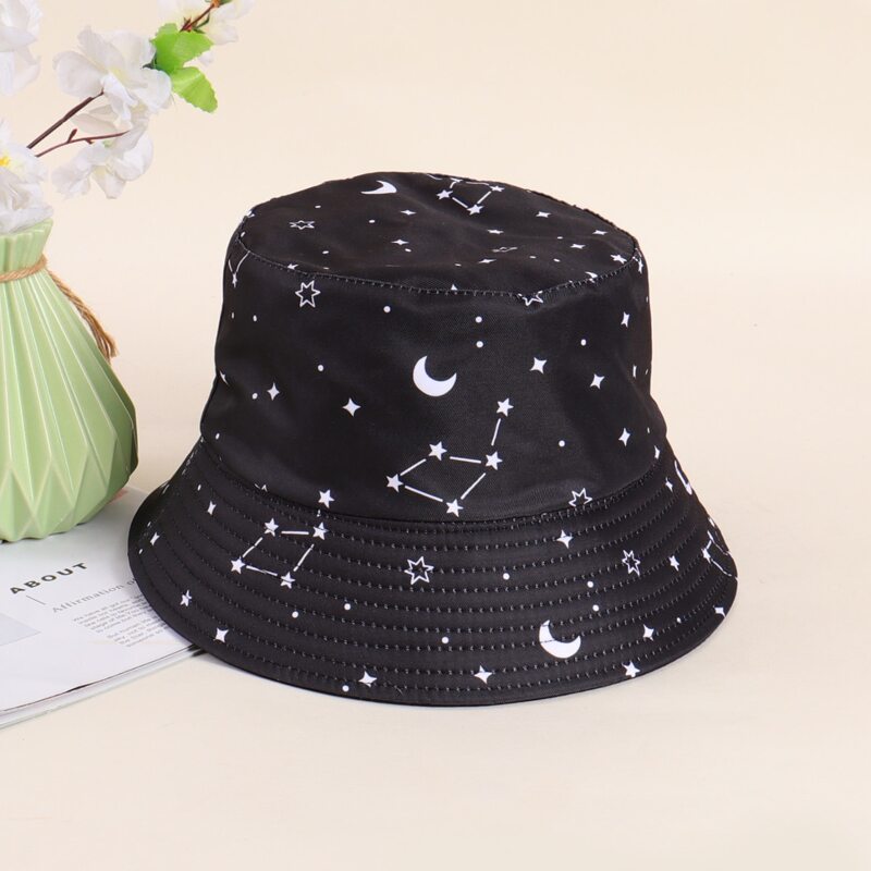 

Moon & Star Pattern Bucket Hat, Black