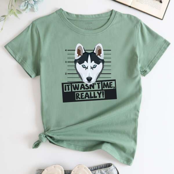 

Animal And Slogan Graphic Tee, Green