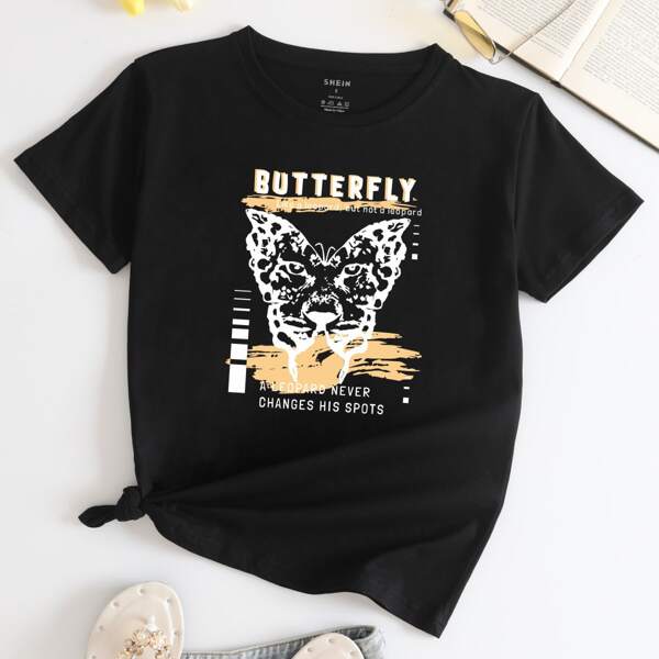 

Butterfly & Slogan Graphic Tee, Black