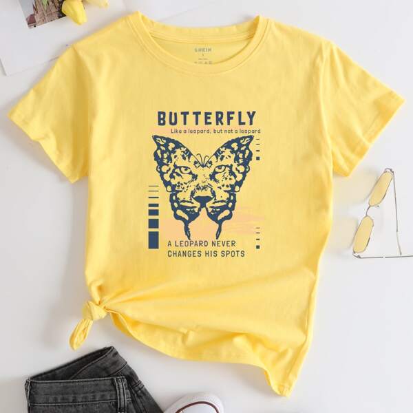 

Butterfly & Slogan Graphic Tee, Yellow