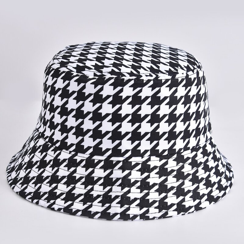 

Houndstooth Pattern Bucket Hat, Black and white