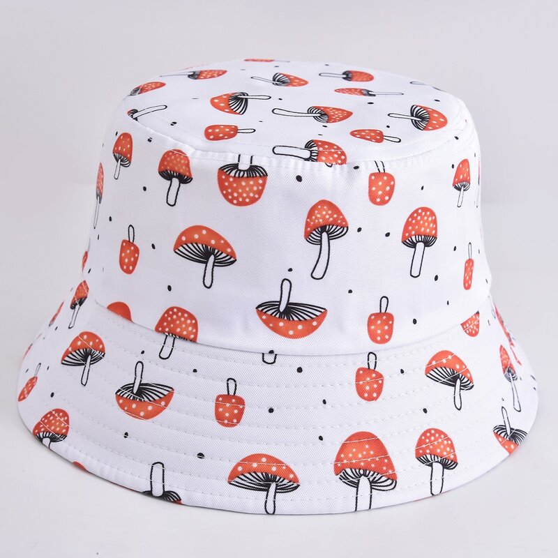 

Mushroom Pattern Bucket Hat, White