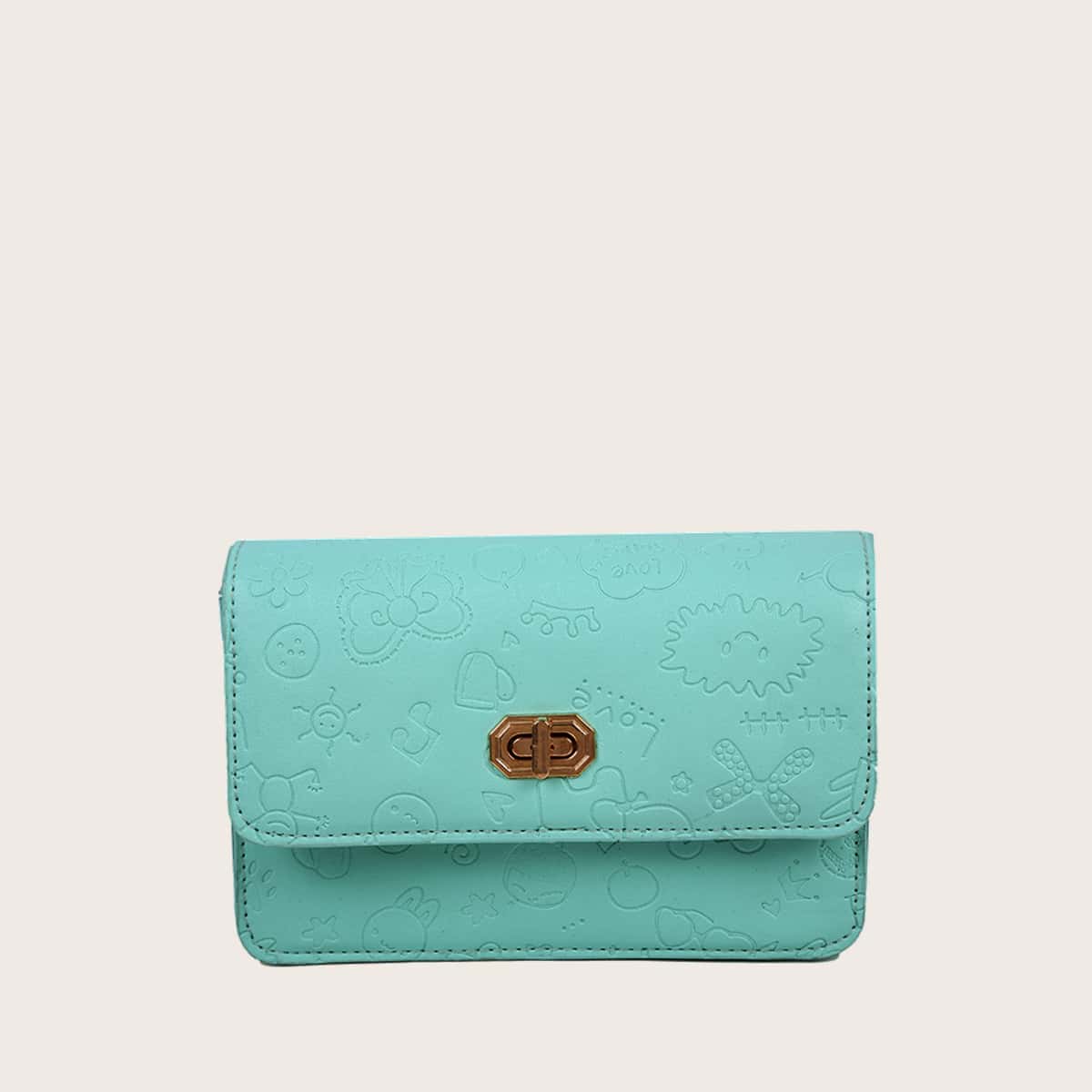 

Cartoon Embossed Faux Pearl Strap Bag, Green