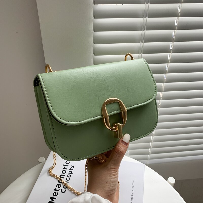 

Metal Lock Chain Bag, Green