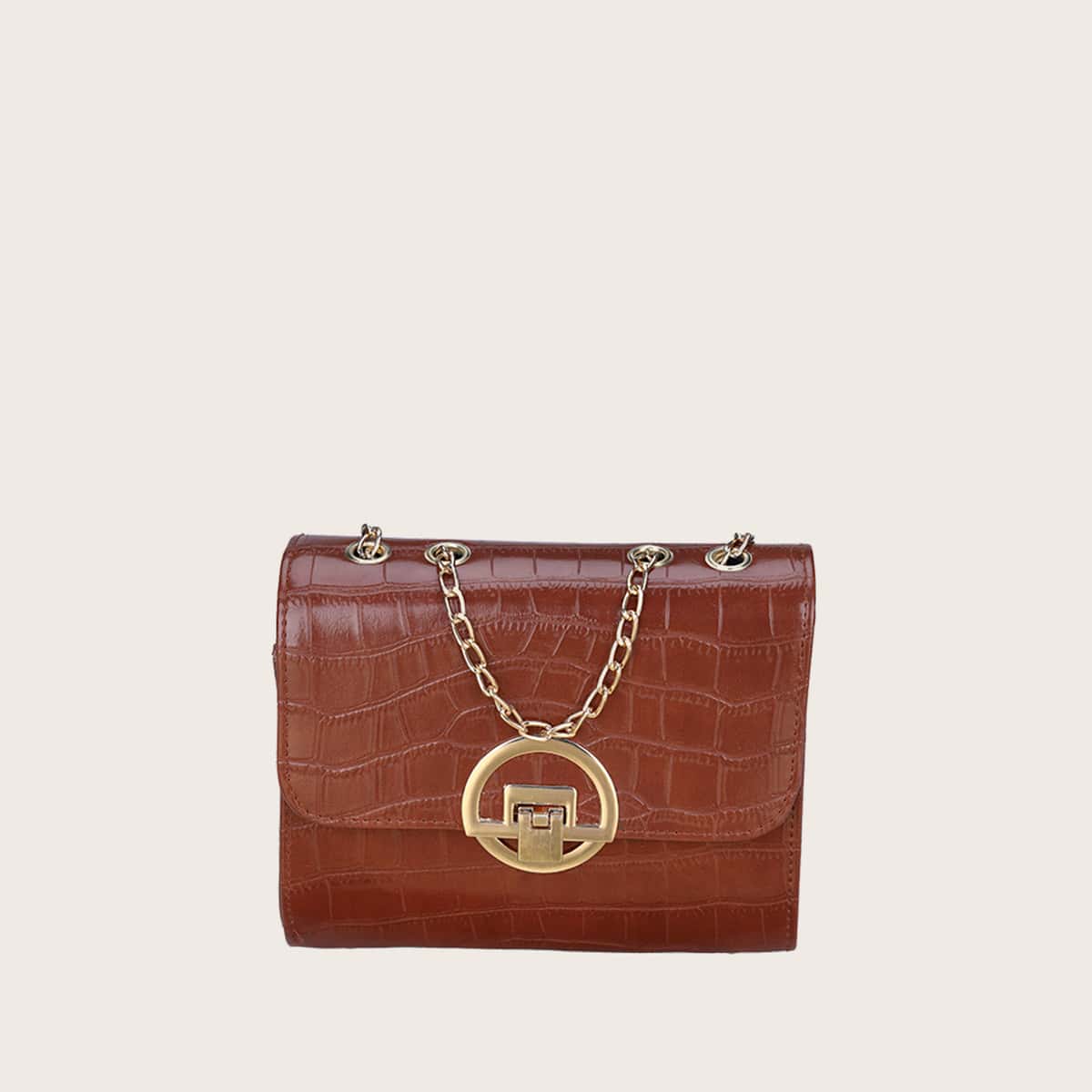 

Croc Embossed Chain Strap Bag, Brown