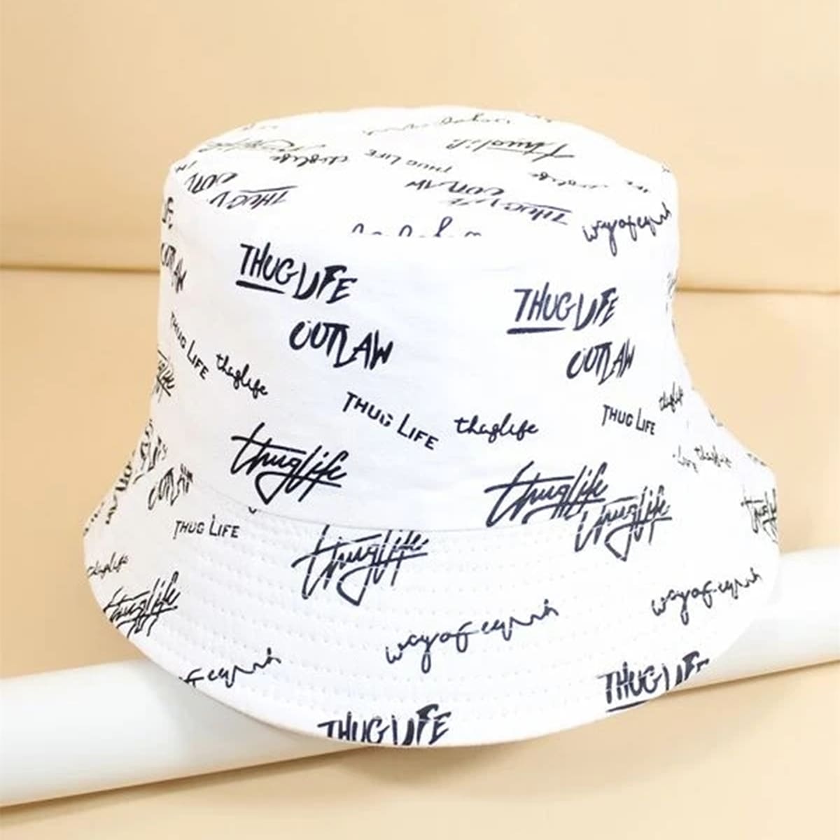 

Letter Graphic Reversible Bucket Hat, White