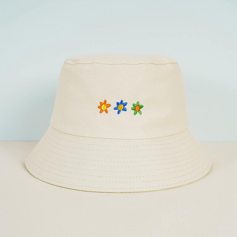 

Floral Embroidery Bucket Hat, Beige