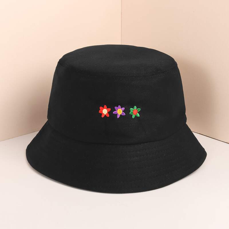 

Floral Embroidery Bucket Hat, Black
