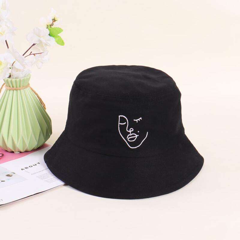 

Guys Figure Embroidery Bucket Hat, Black