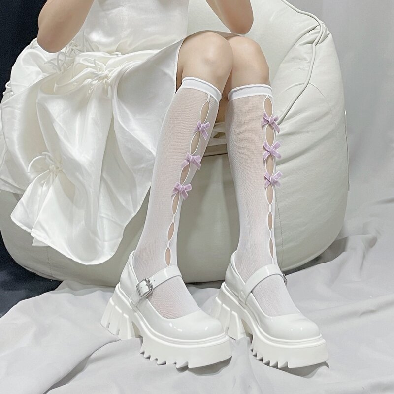 

Cow Decor Over The Calf Socks, White