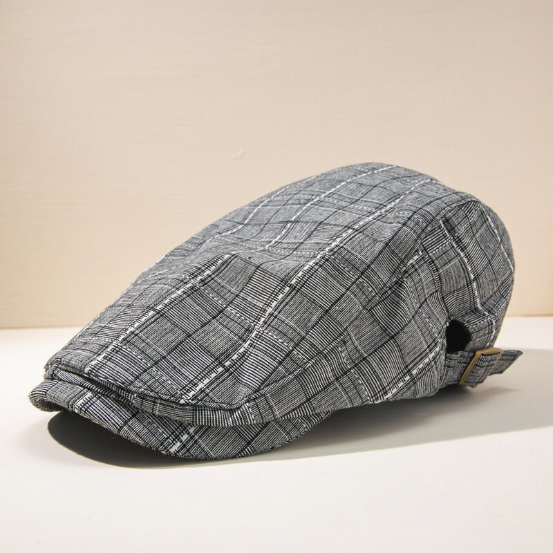 

Guys Plaid Print Beret, Grey