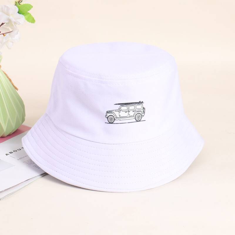 

Guys Car Pattern Bucket Hat, White