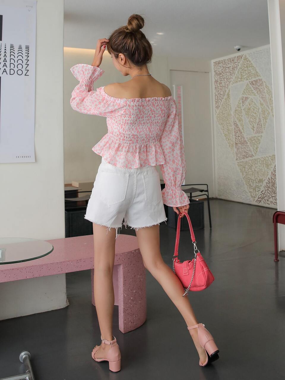 Off Shoulder Ditsy Floral Peplum Blouse