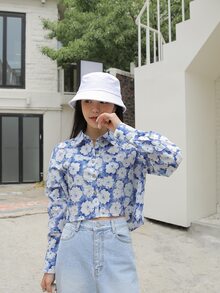 DAZY 滿版印花短款襯衫 - 藍白色 - 查看 3