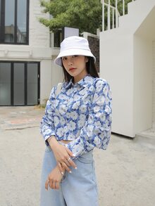 DAZY 滿版印花短款襯衫 - 藍白色 - 查看 8