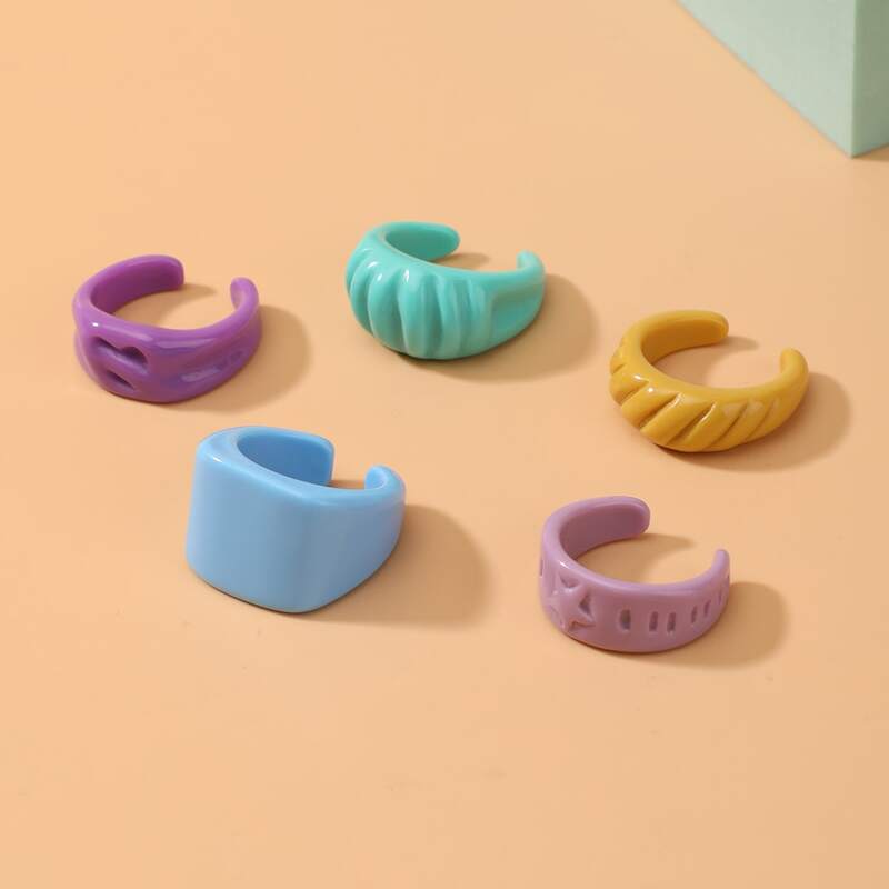 

5pcs Resin Cuff Ring, Multicolor