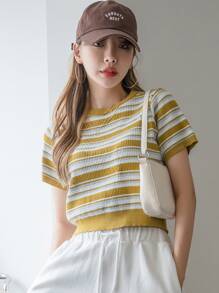DAZY Striped Knit Top - Multicolor - View 1