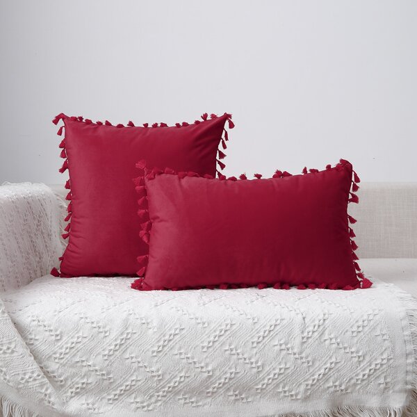 

1pc Tassel Cushion Cover Without Filler, Red