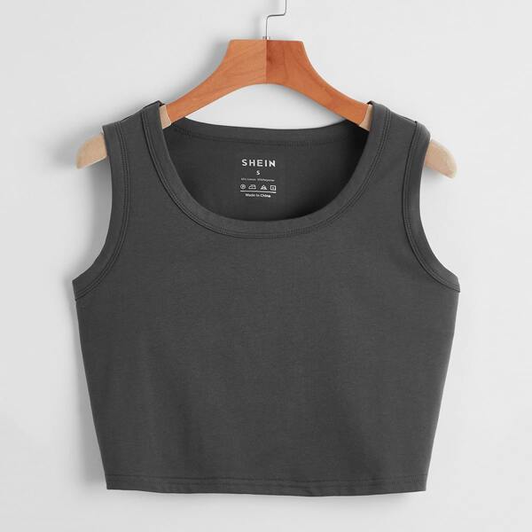 

Solid Crop Tank Top, Dark grey