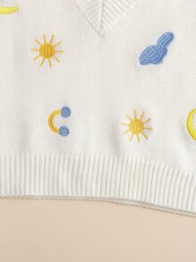 SHEIN Qutie Sun And Moon Embroidery Sweater Vest - White - View 4