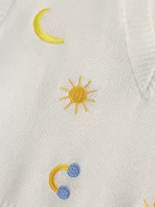 SHEIN Qutie Sun And Moon Embroidery Sweater Vest - White - View 6