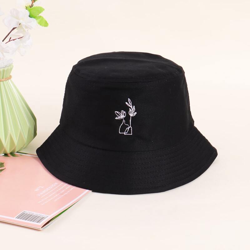 

Floral Embroidery Bucket Hat, Black