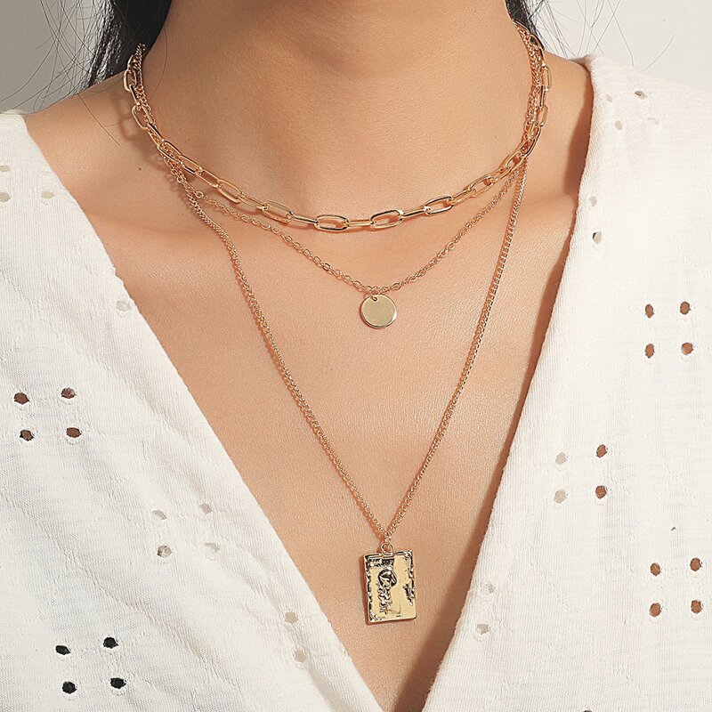 

Geo Pendant Layered Chain Necklace, Gold