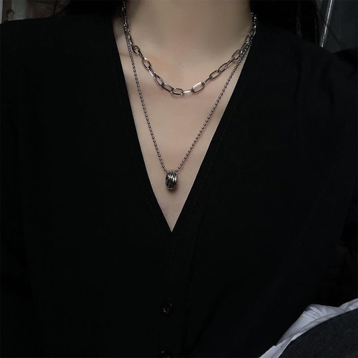 

Ring Decor Layered Necklace, Silver
