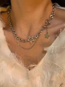 ROMWE Fairycore Collar de cadena con estrella con diseño a capas - Plateado - Ver 1