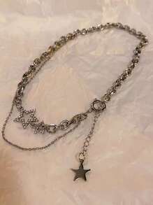 ROMWE Fairycore Collar de cadena con estrella con diseño a capas - Plateado - Ver 2